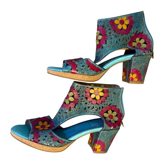 $160 Spring Step L’Artiste 41 9.5 10 Sandals Cutout Bootie Kenzee Shoes Blue - Picture 3 of 10